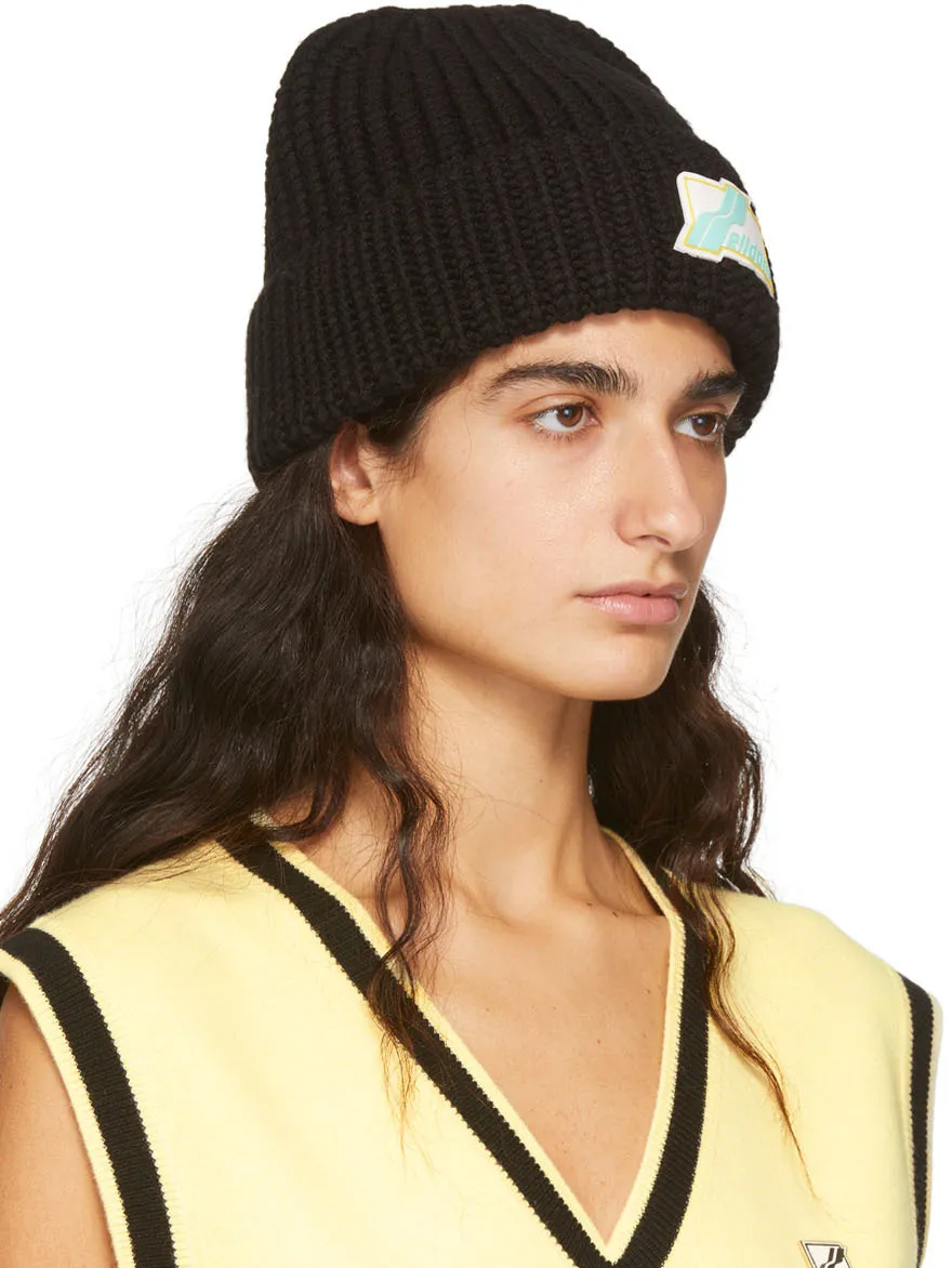 Black Logo Rib Knitted Hat