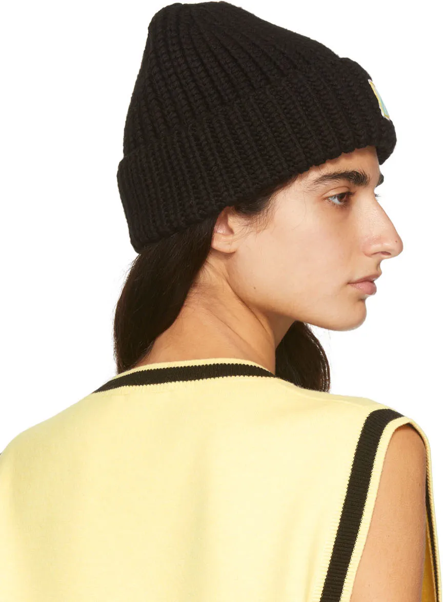 Black Logo Rib Knitted Hat
