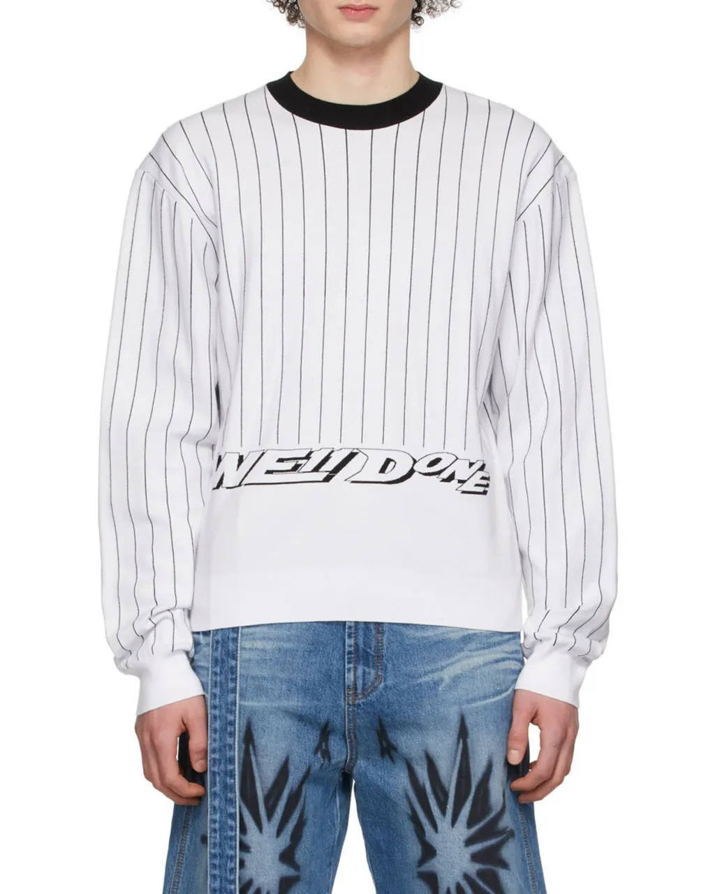 Striped Logo Round Neck Sweater