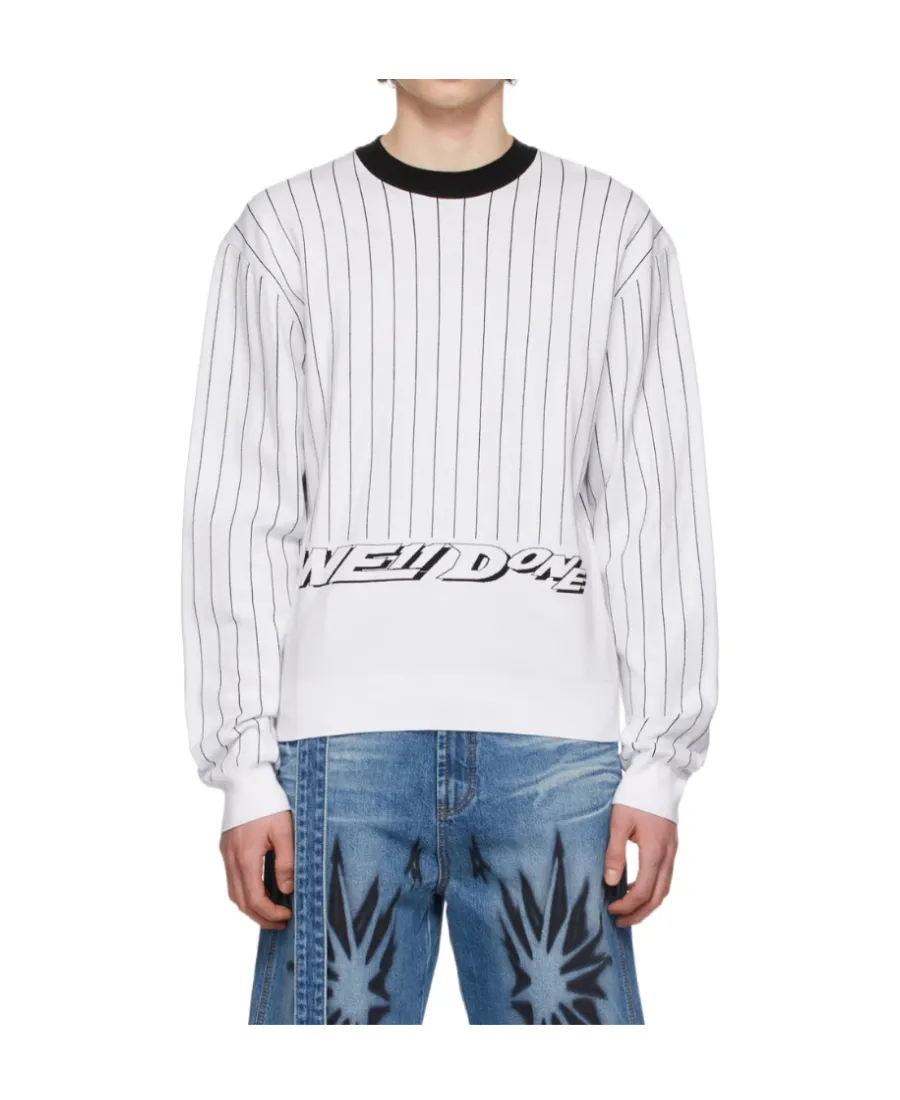 Striped Logo Round Neck Sweater