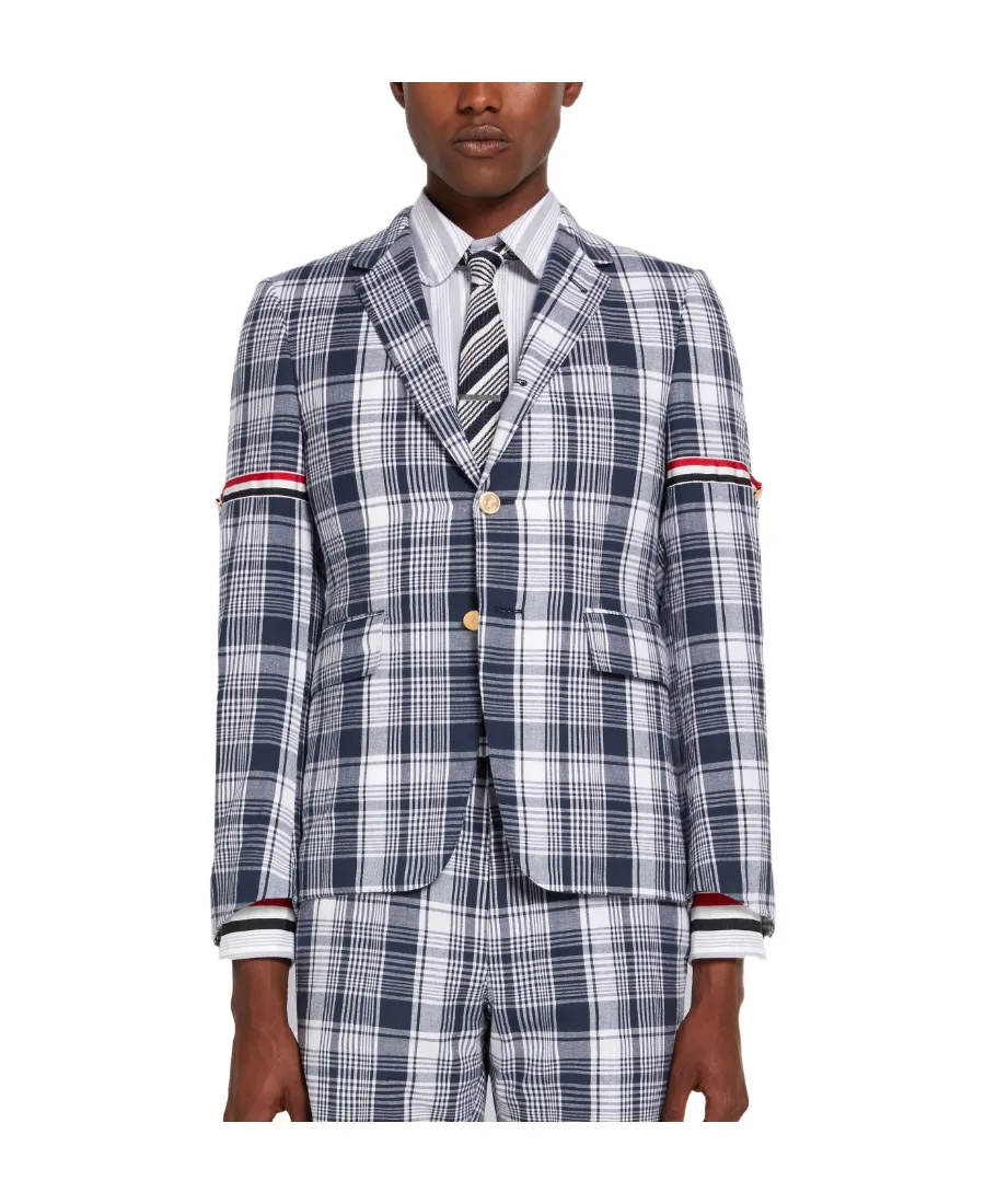 Navy Blue Plaid Armband Suit Jacket