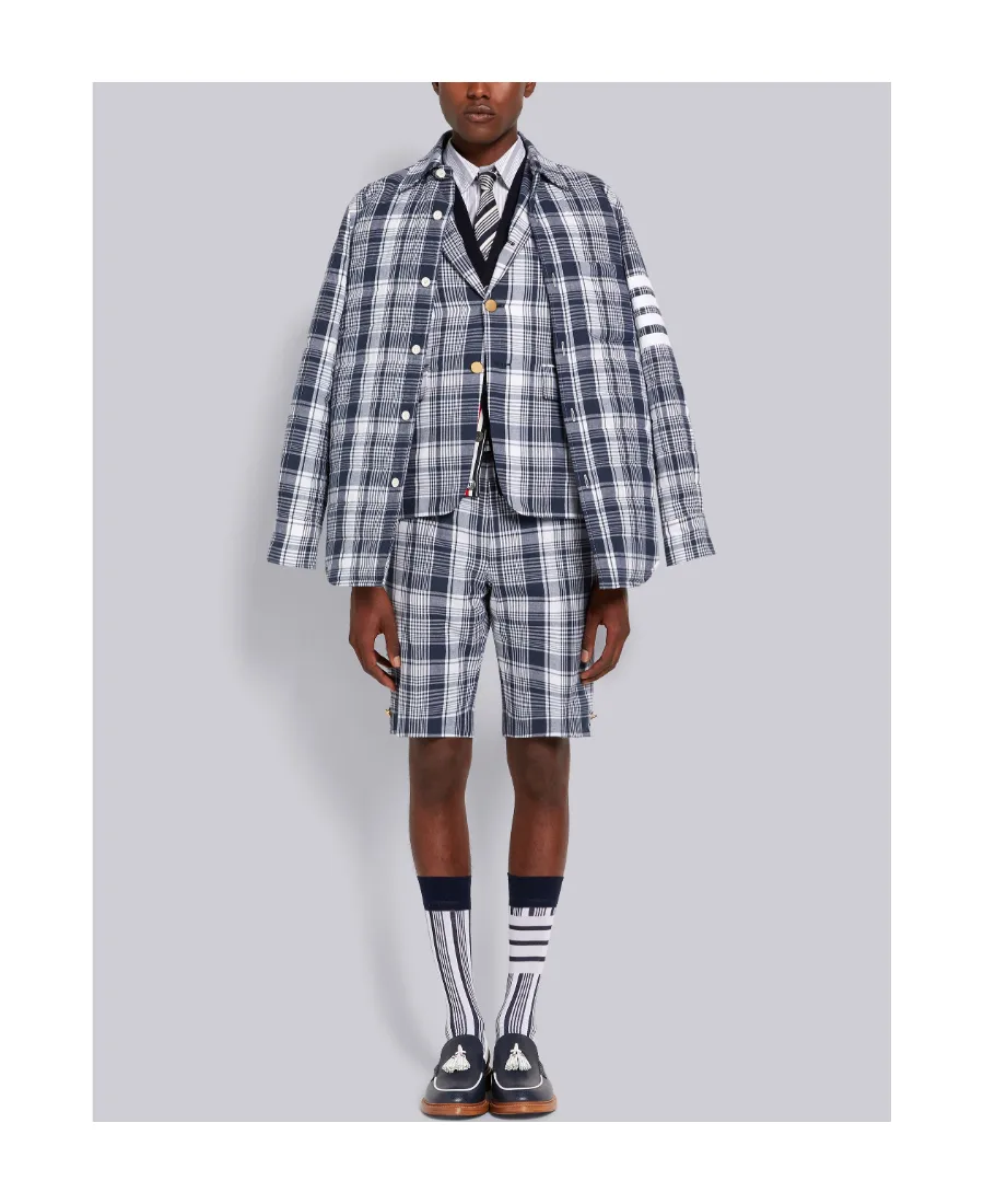Navy Blue Plaid Armband Suit Jacket