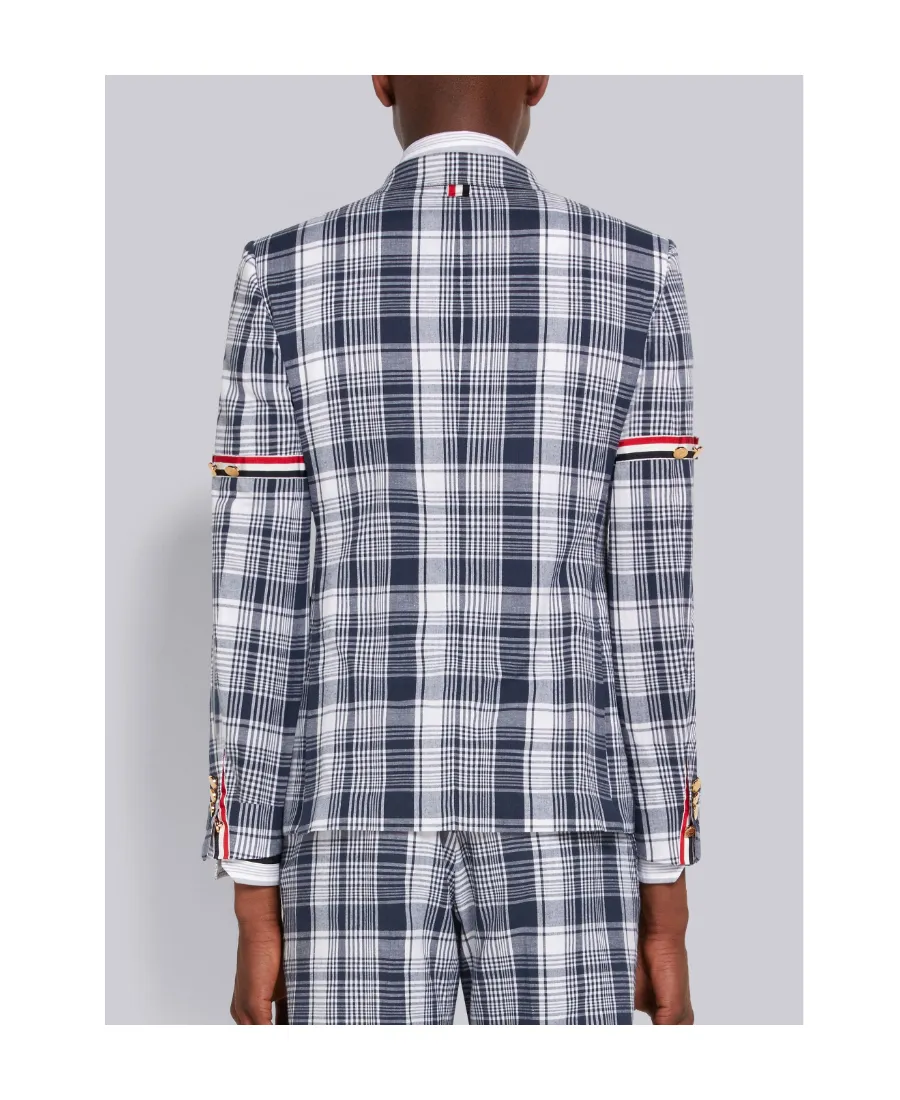 Navy Blue Plaid Armband Suit Jacket
