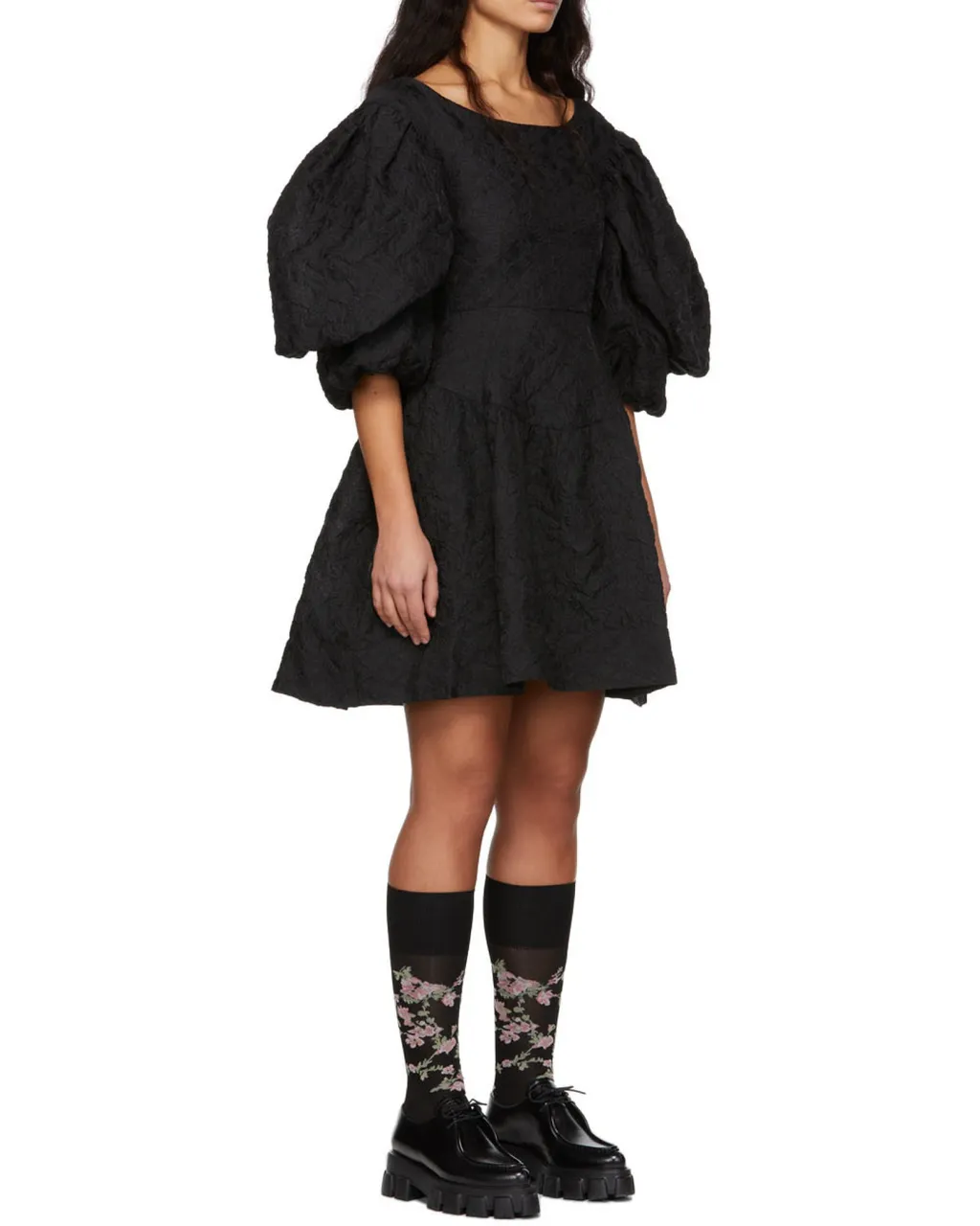 Jacquard Puff-Sleeve Mini Dress