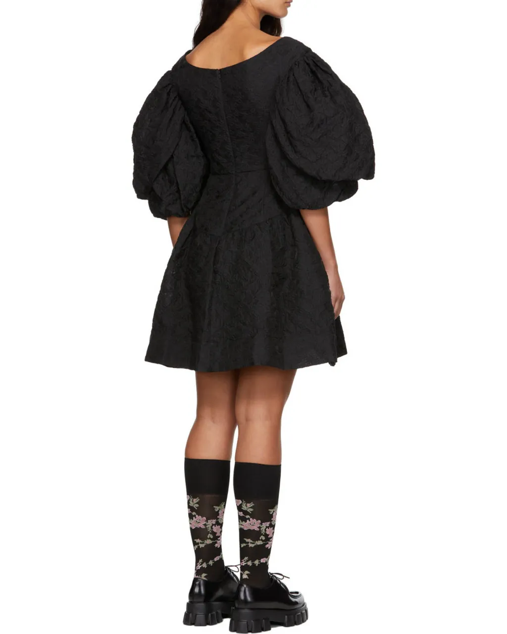 Jacquard Puff-Sleeve Mini Dress
