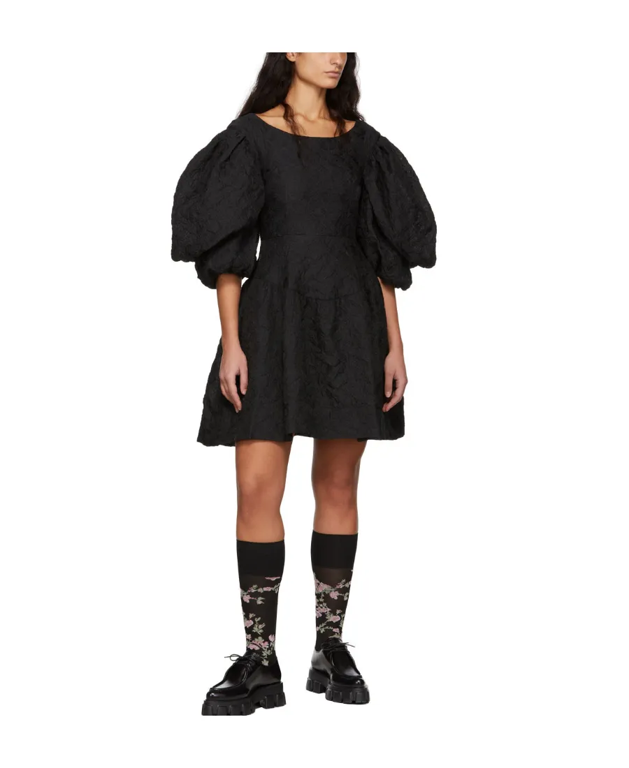 Jacquard Puff-Sleeve Mini Dress