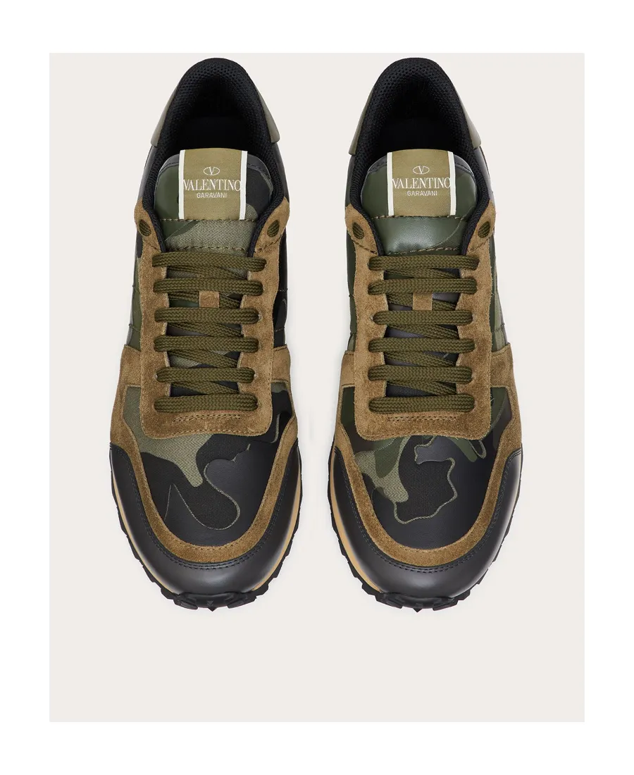 Valentino Garavani Rockrunner Camouflage-Print Lace-Up Sneakers