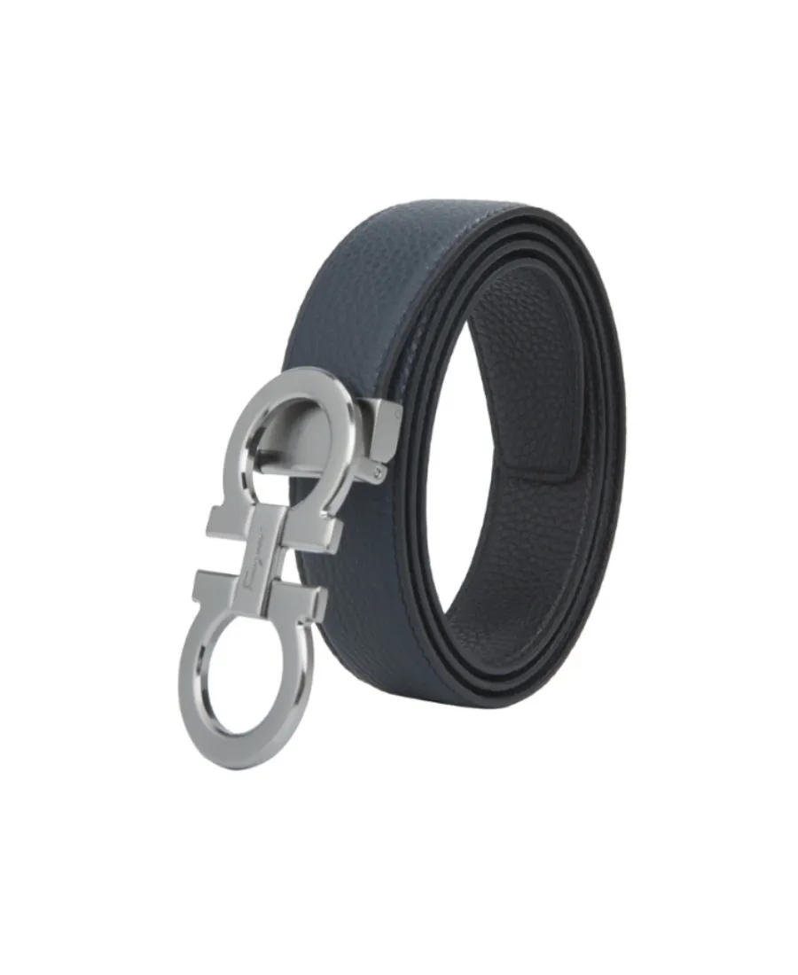 Dark Blue Silver Buckle Double-Sided Gancini Belt