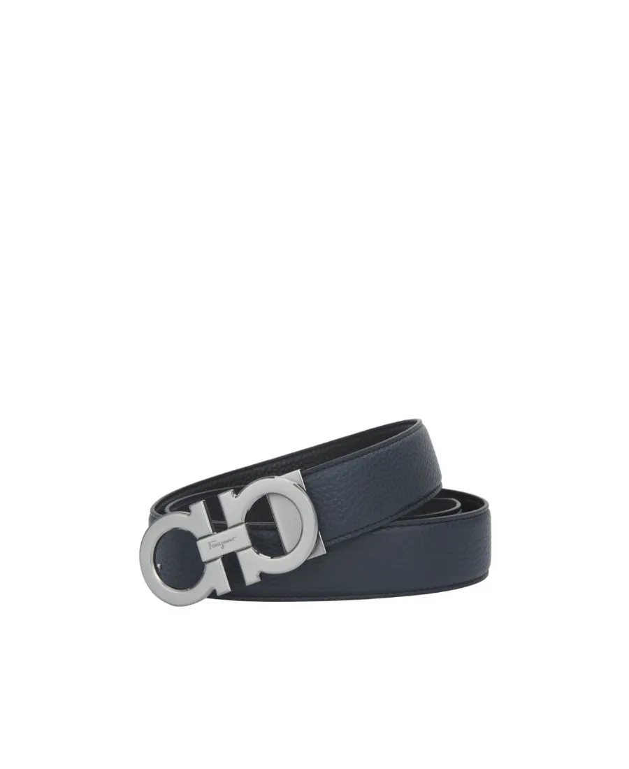 Dark Blue Silver Buckle Double-Sided Gancini Belt