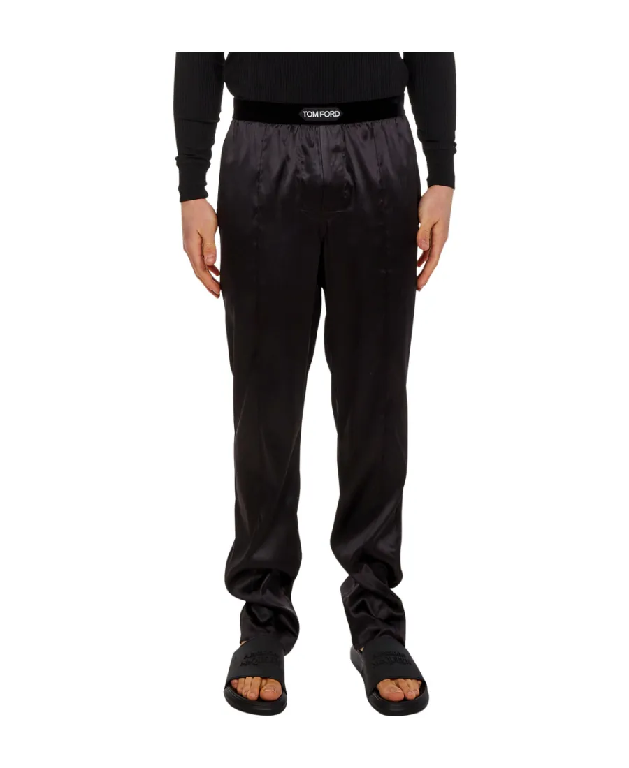 Tom Ford Logo Waistband Satin Pajama Trousers