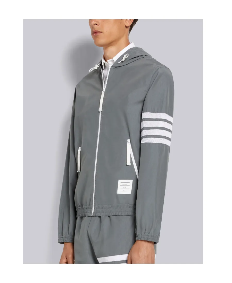 Thom Browne Ripstop Mesh 4-Bar Hooded Zip-Up Jacket