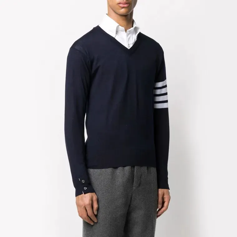 Striped V-Neck Merino Jumper