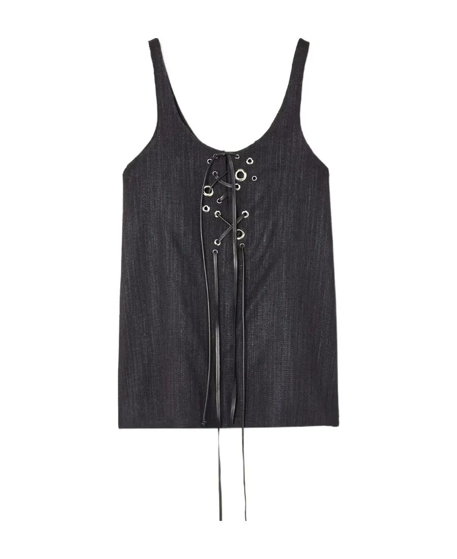 Logo Leather Trim Tank Vest