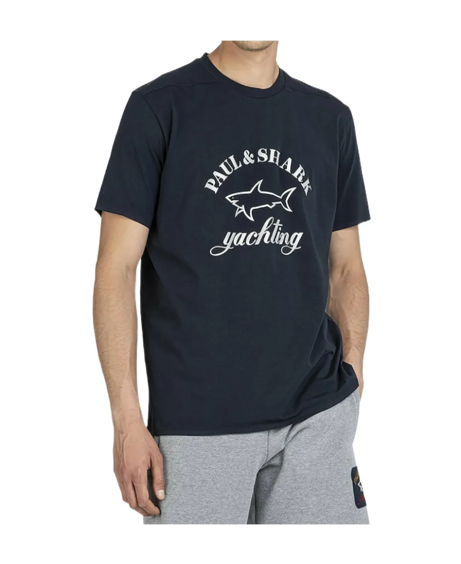 Navy Blue Round Collar Short-Sleeved T-Shirt