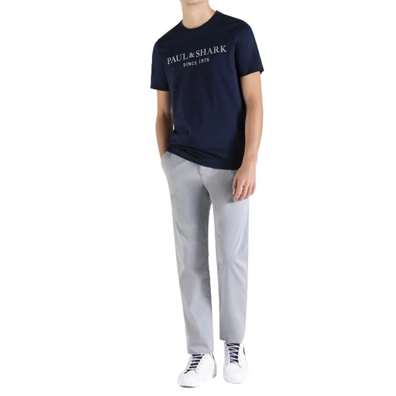 Navy Blue Round Collar Short-Sleeved T-Shirt