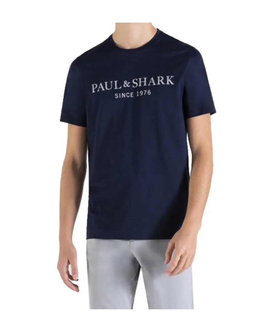 Navy Blue Round Collar Short-Sleeved T-Shirt