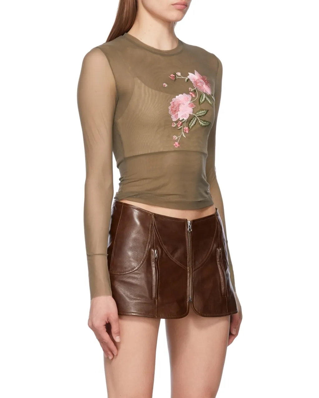 Floral-Embroidered Sheer Top