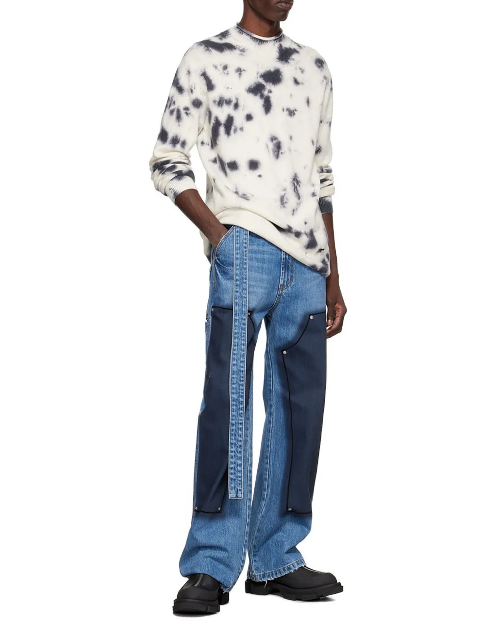 Tie-Dyed Round-Neck Knitted Pullover