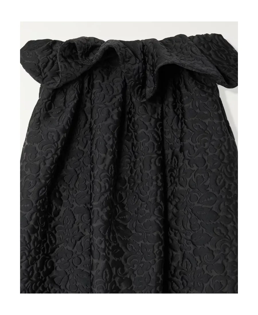 Black Ruffled Jacquard Mid-Length Tube Top Dress