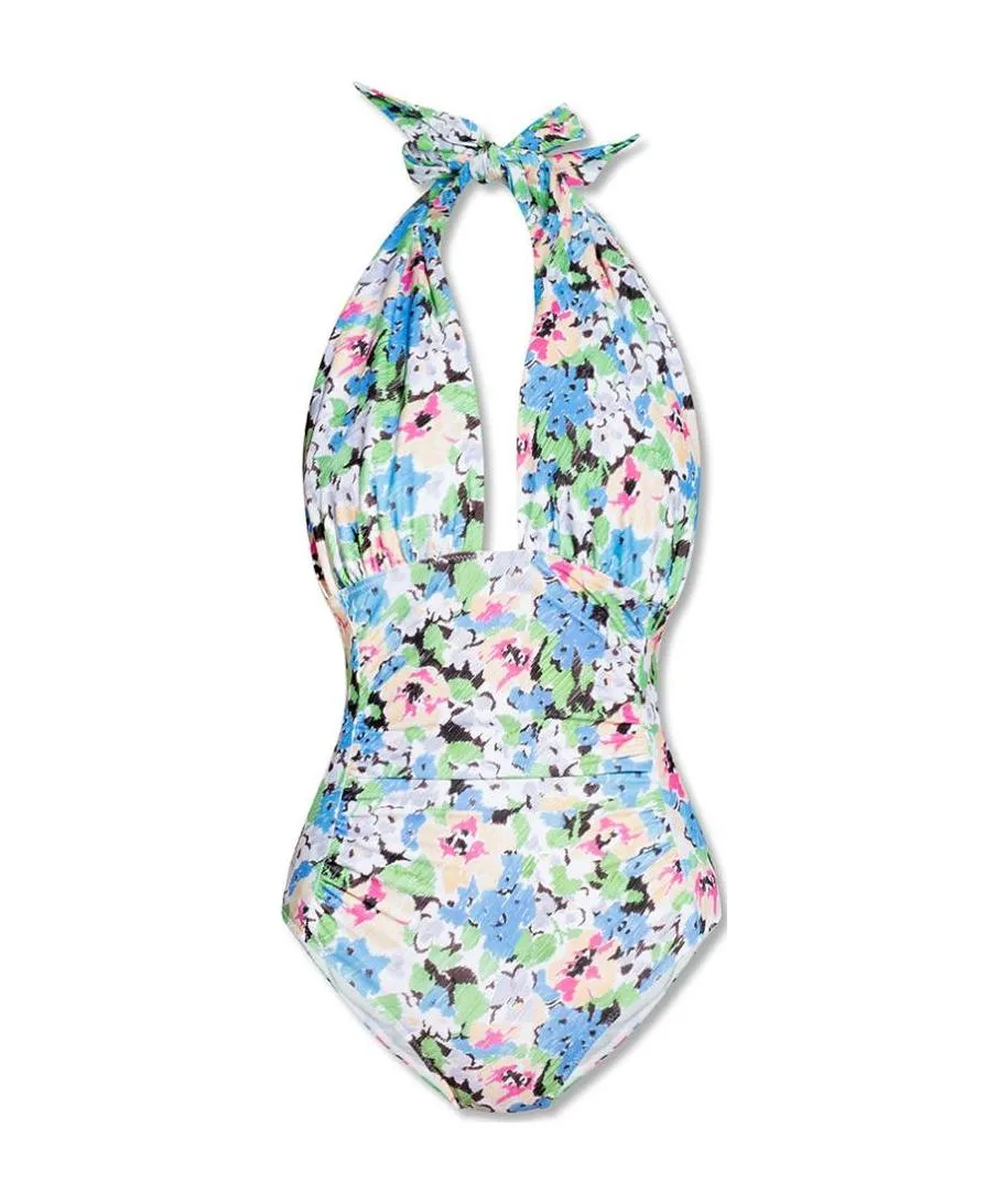 Ganni Floral Printed Halterneck Swimsuit