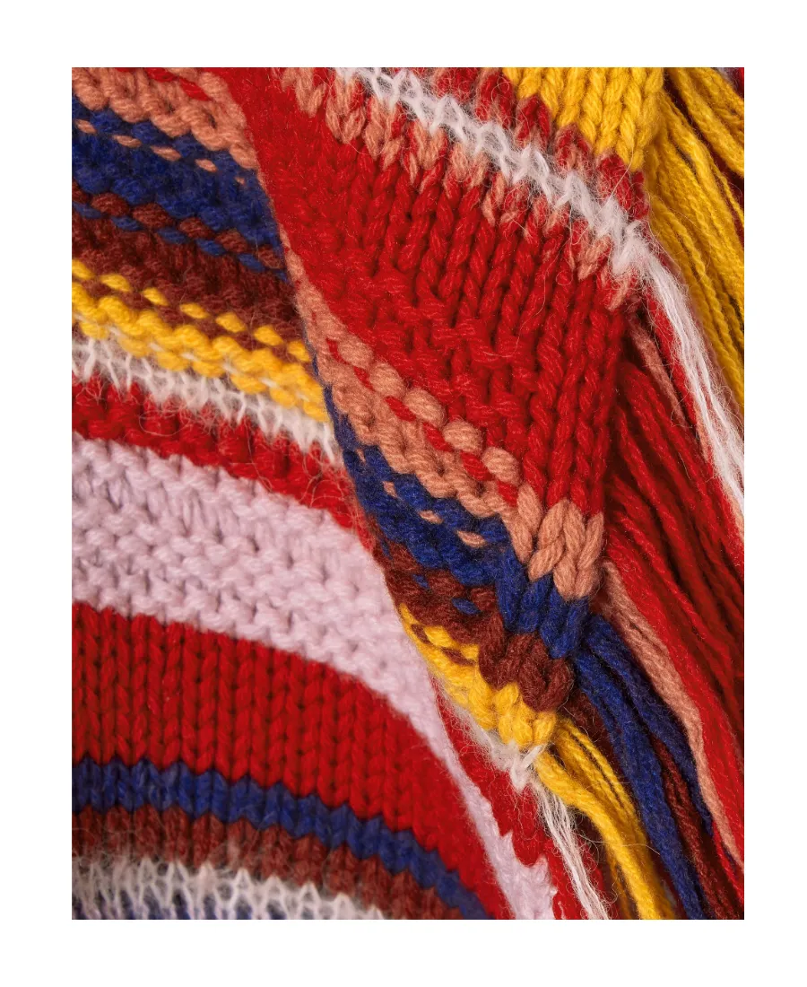 Fringed Striped Turtleneck Cape