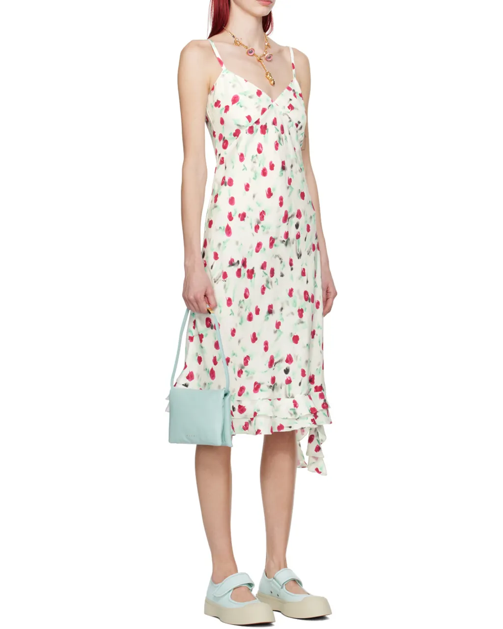 Marni Reverie Floral Printed Spaghetti Straps Midi Dress