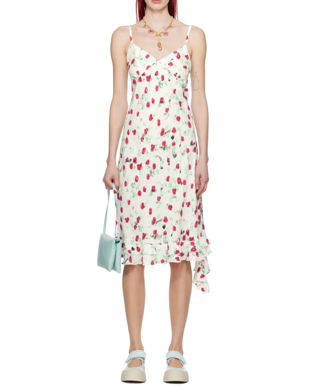 Marni Reverie Floral Printed Spaghetti Straps Midi Dress