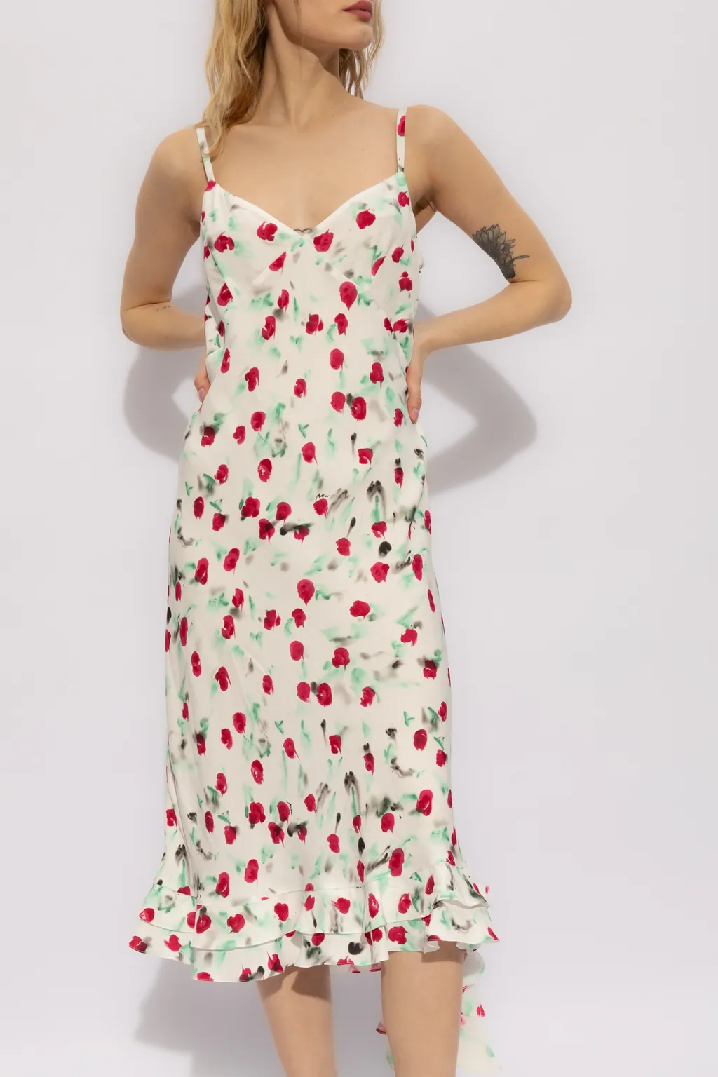Marni Reverie Floral Printed Spaghetti Straps Midi Dress