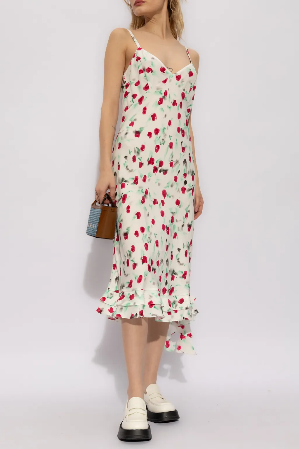 Marni Reverie Floral Printed Spaghetti Straps Midi Dress