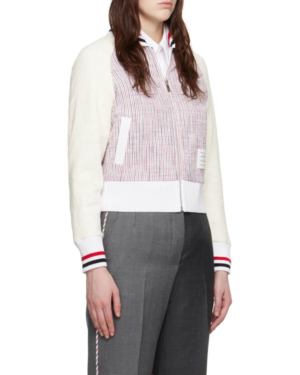 Thom Browne Rwb Striped Tweed Bomber Jacket