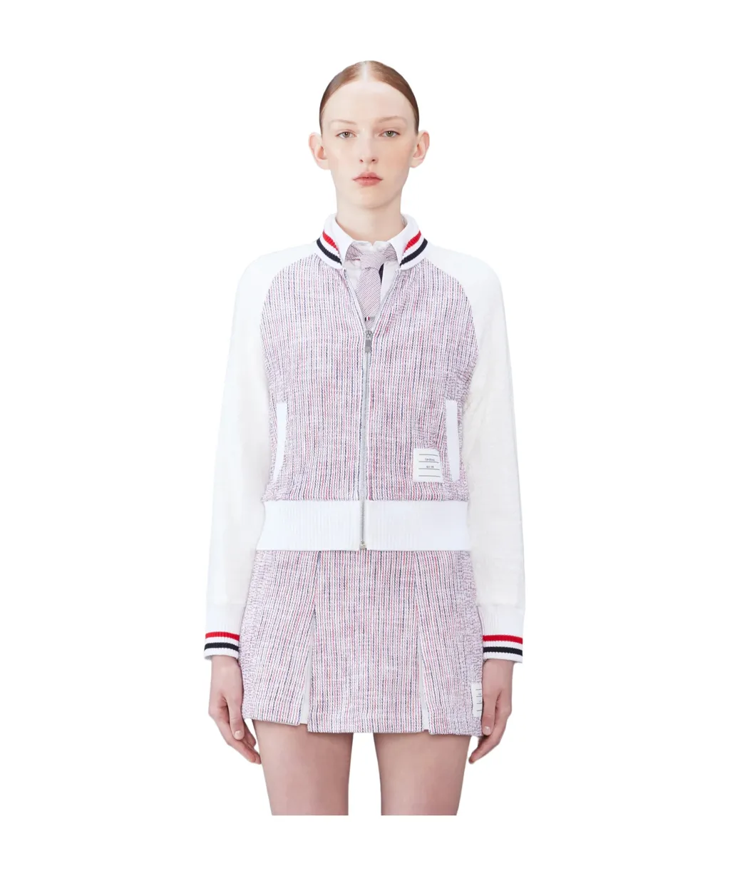 Thom Browne Rwb Striped Tweed Bomber Jacket