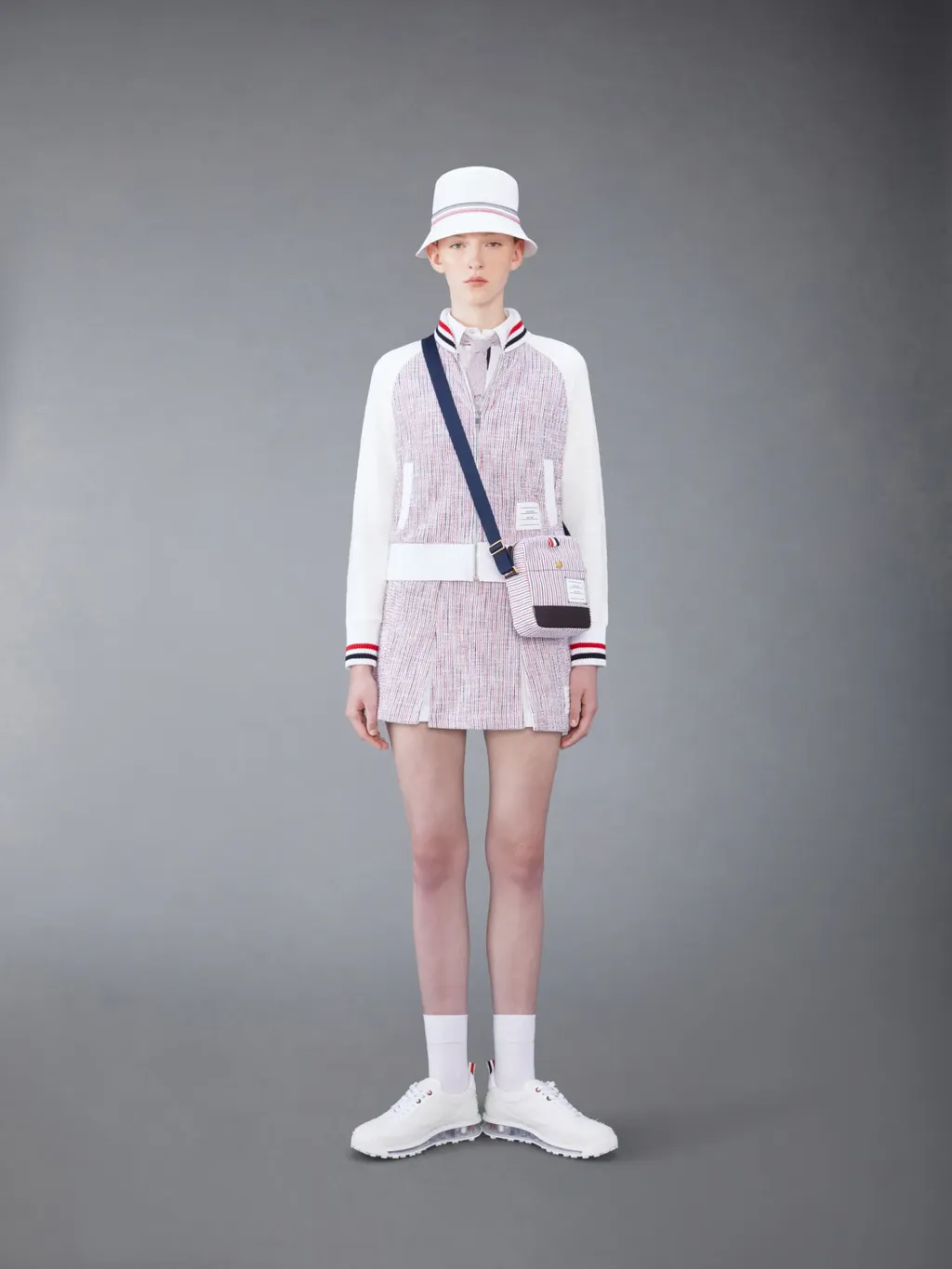 Thom Browne Rwb Striped Tweed Bomber Jacket