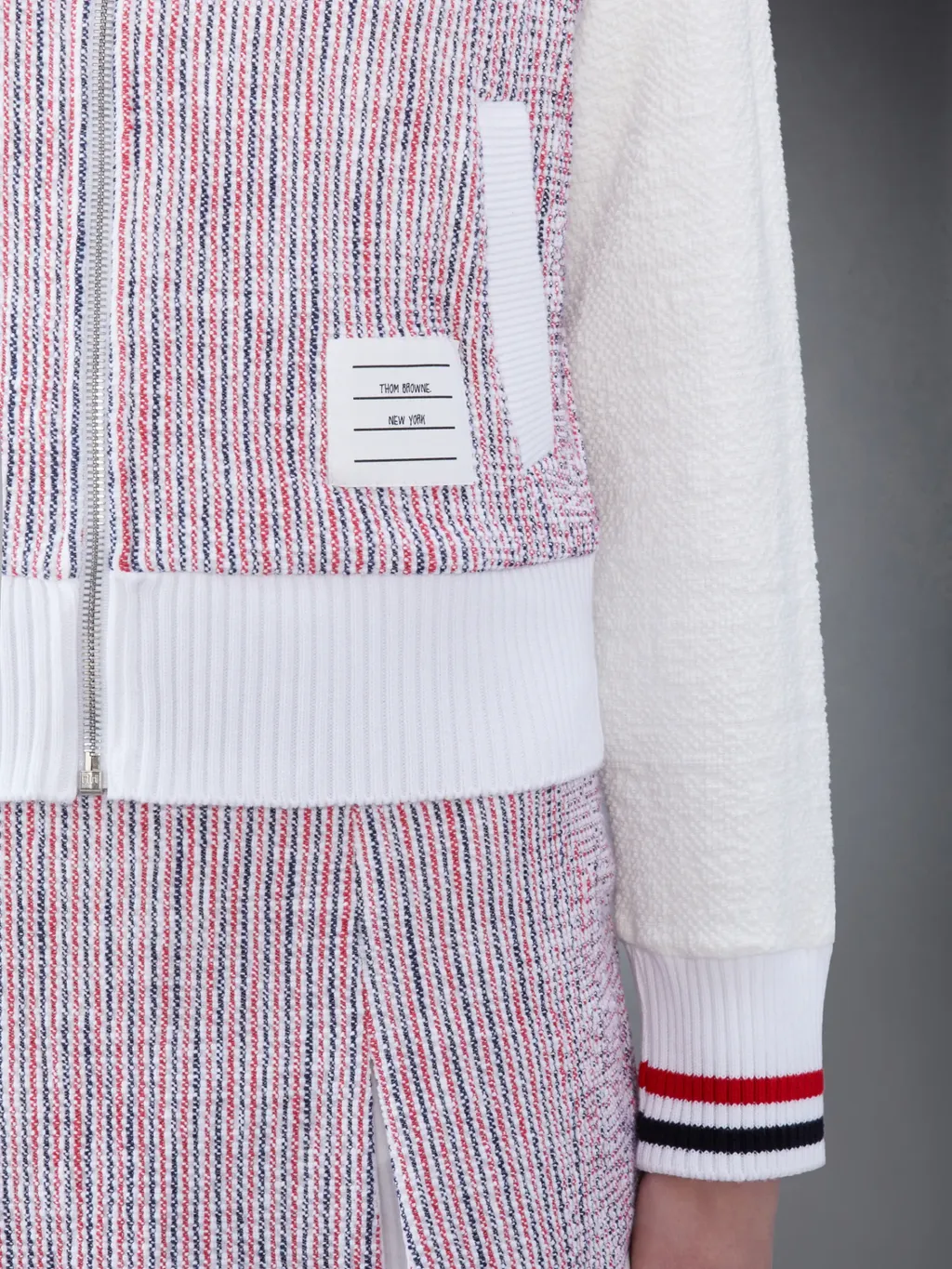 Thom Browne Rwb Striped Tweed Bomber Jacket