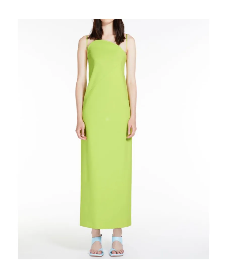 Asymmetric-Neck Stretch-Cotton Maxi Dress