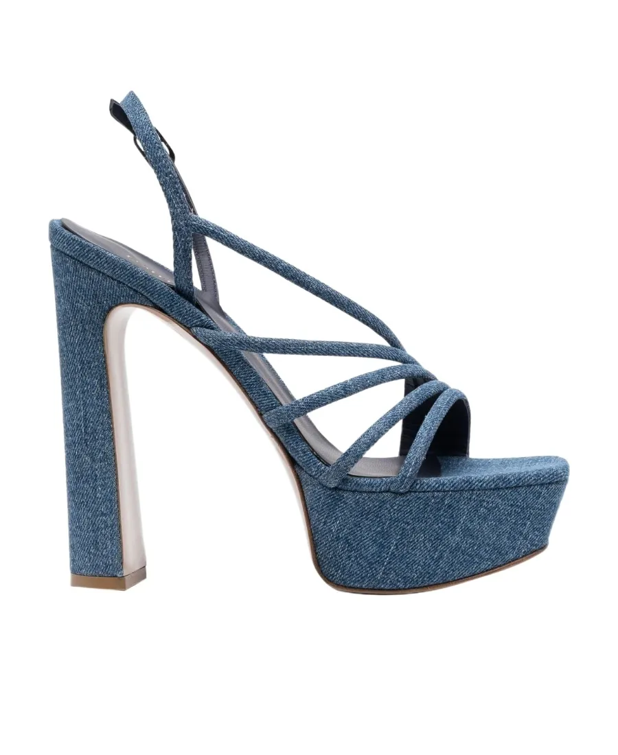 Denim Sandals With Thick Soles And High Heels