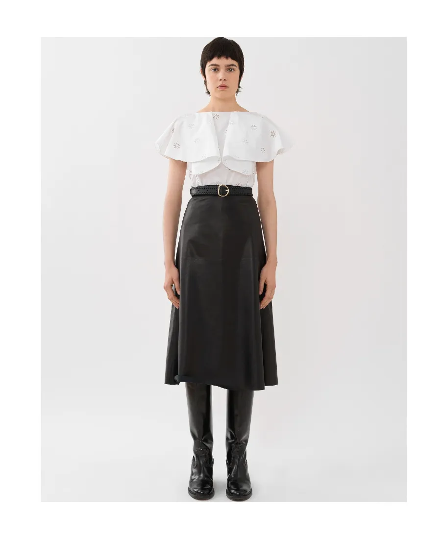 Broderie-Anglaise Cape-Sleeved Cotton Blouse