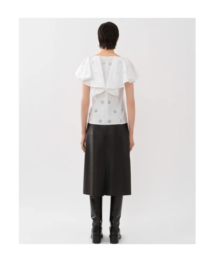 Broderie-Anglaise Cape-Sleeved Cotton Blouse
