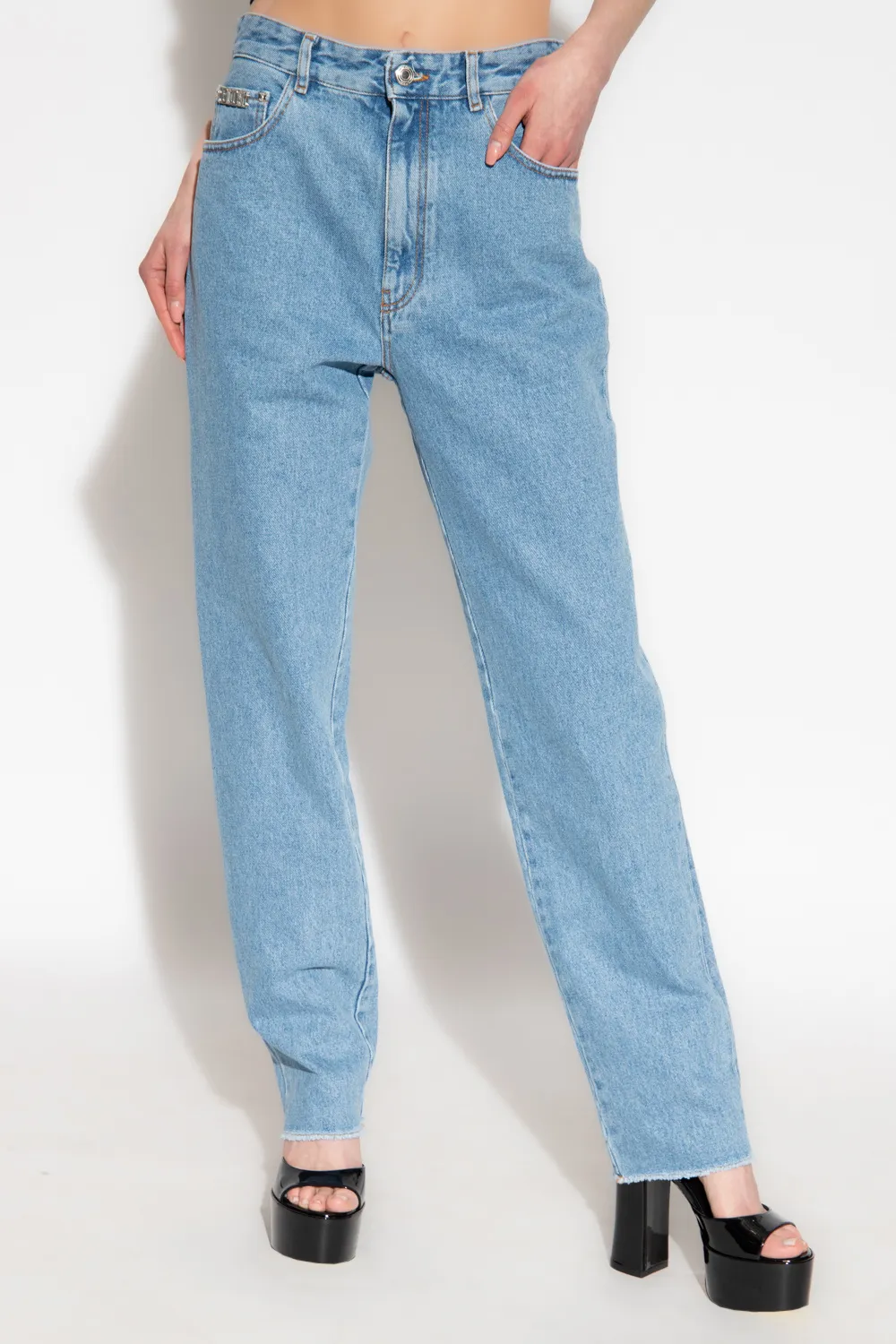 Crystal-Embellished Detail Straight Jeans