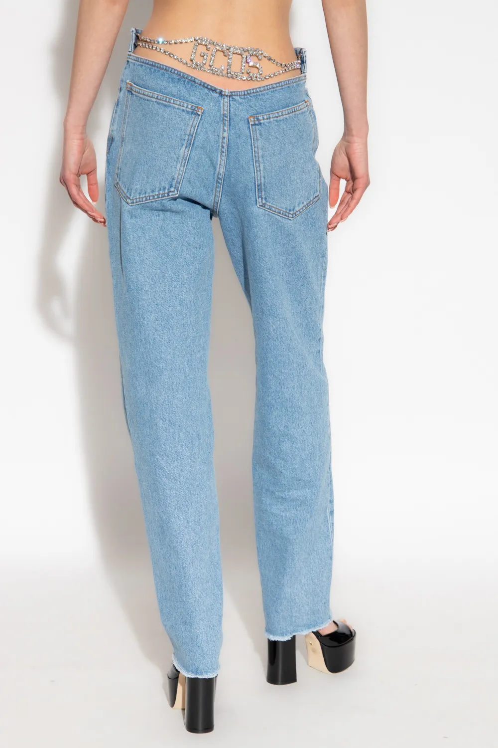Crystal-Embellished Detail Straight Jeans