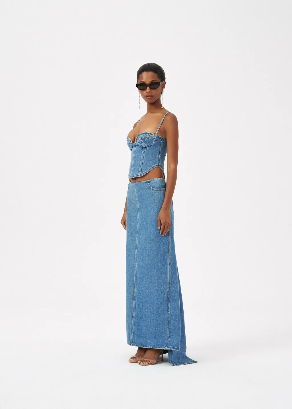 Magda Butrym Double Stitched Denim Corset Top