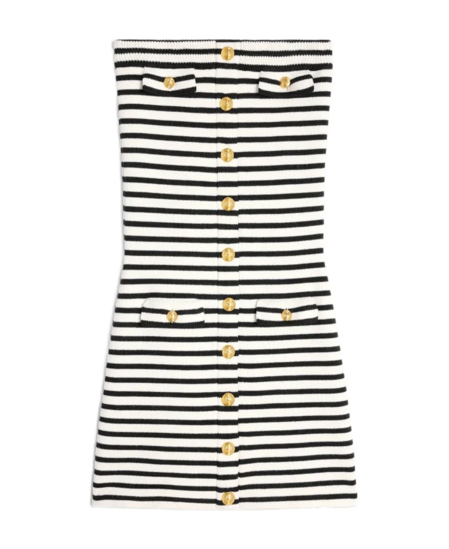 Mini Bustier Dress In MariniÈRe Striped Wool