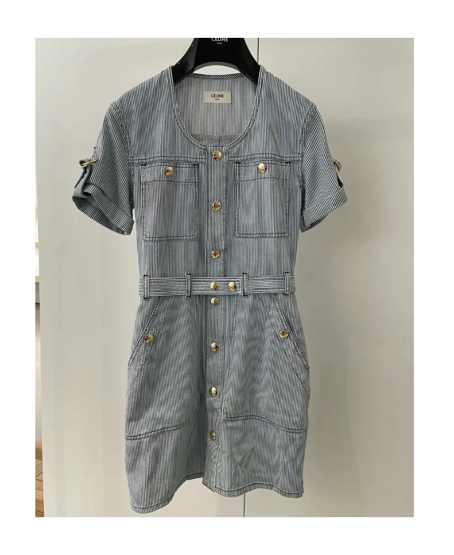 Mini Military Dress In Cotton Hickory