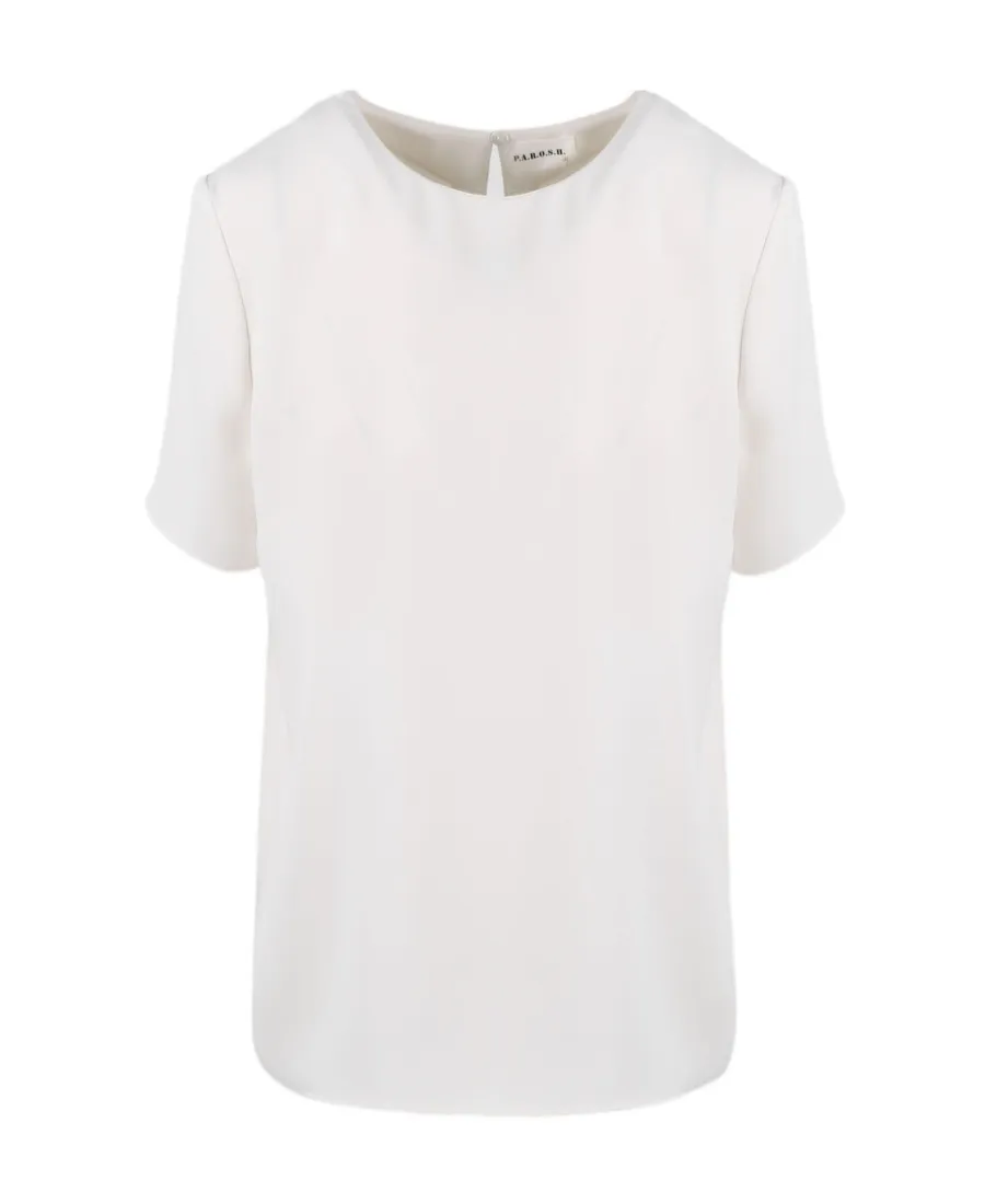 Keyhole-Detail Short-Sleeve Blouse