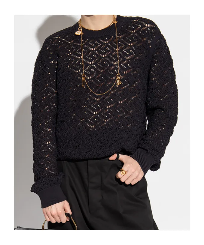 Crew-Neck Open-Knit Sweater