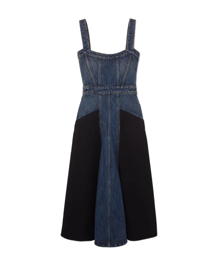 Paneled Denim Midi Dress