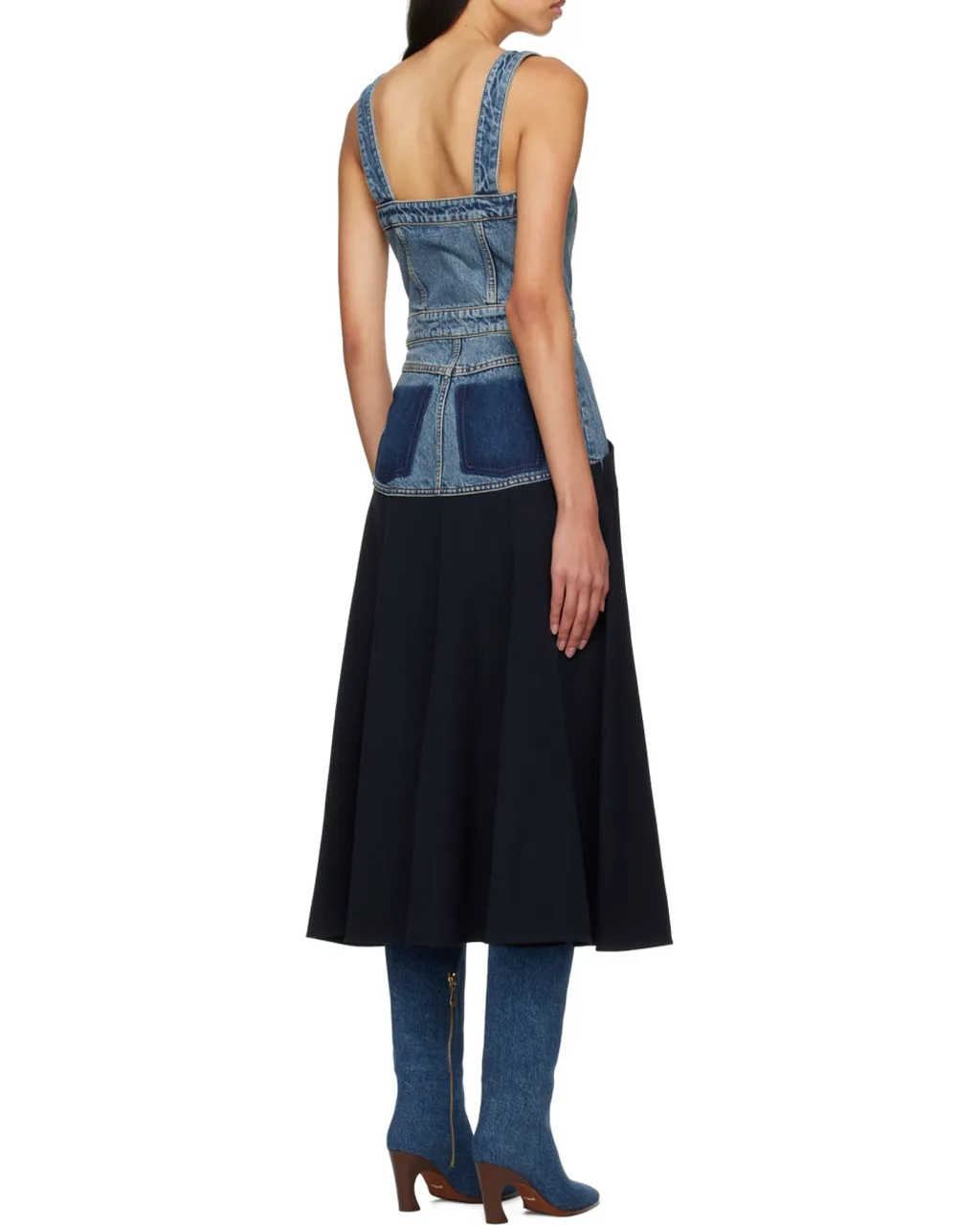 Paneled Denim Midi Dress