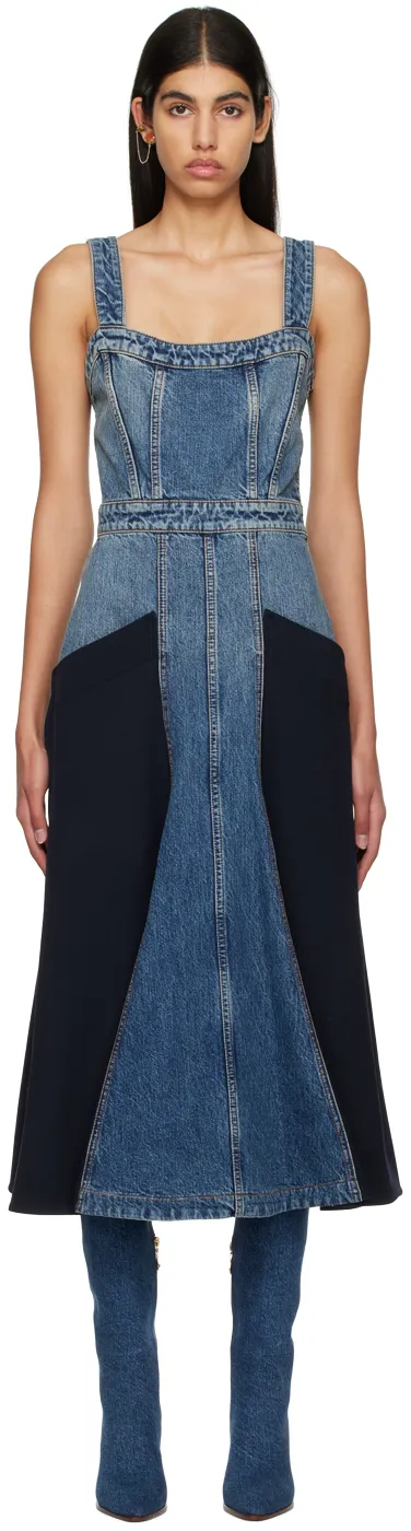 Paneled Denim Midi Dress