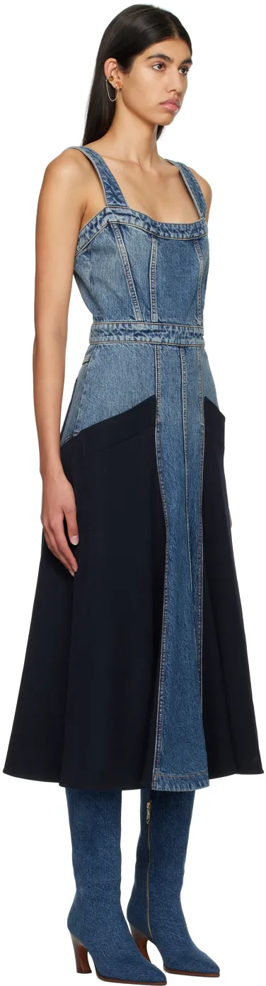 Paneled Denim Midi Dress
