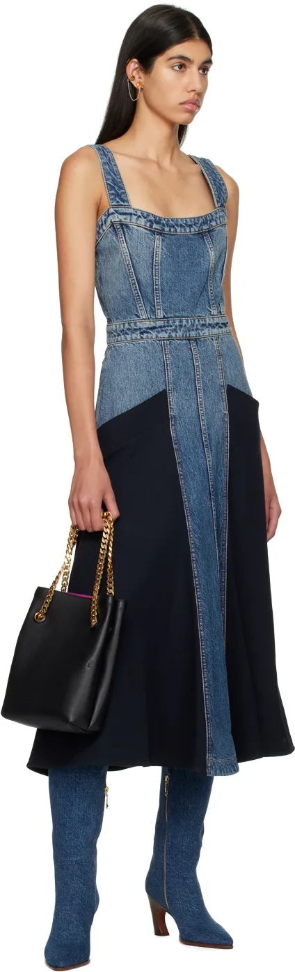Paneled Denim Midi Dress