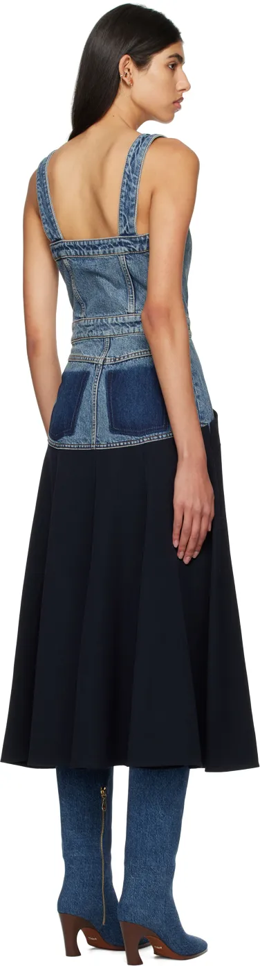 Paneled Denim Midi Dress
